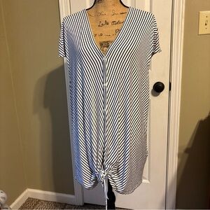 Max Studio Navy and White Striped Top